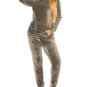 Brand New Womens Grey Velour track suit 2 PC jump suit lounge wear